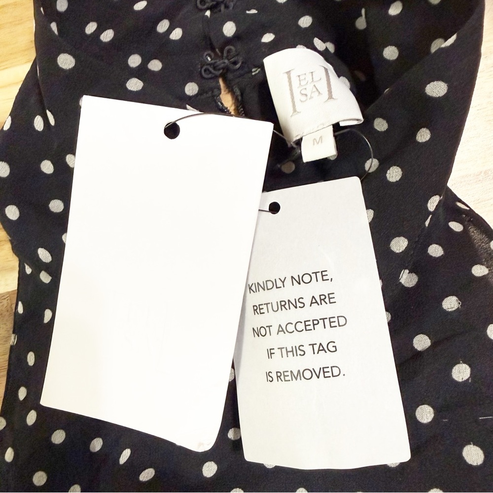 Helsa The Gemma Dress in Printed Silk Chiffon in Black & Ivory Polka Dot Medium - Picture 12 of 13